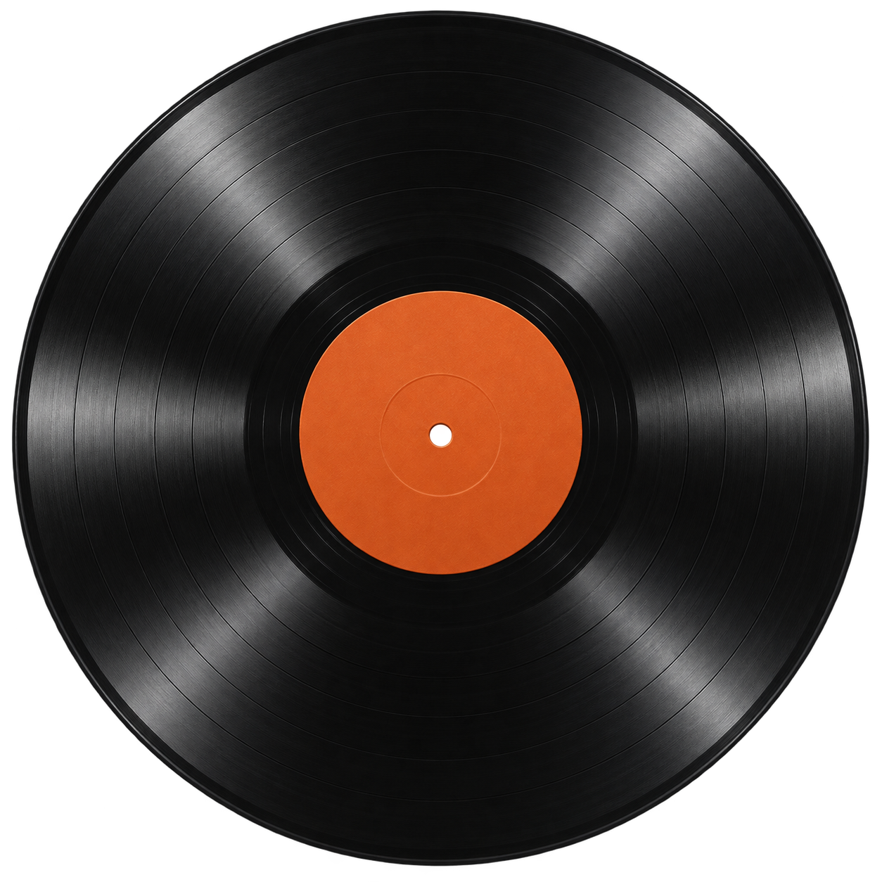 Black vinyl record with an orange centre label