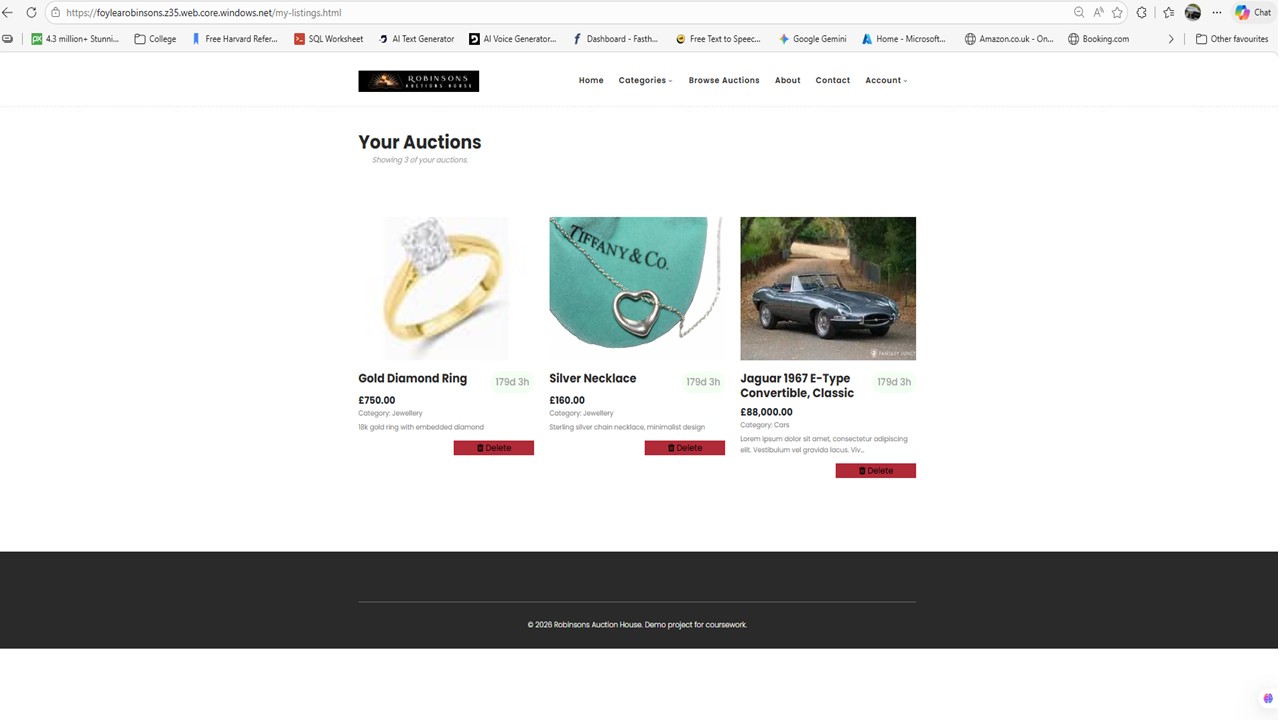 Sellers Auction Listing screenshot