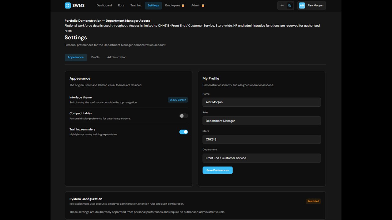 SWMS user details screen